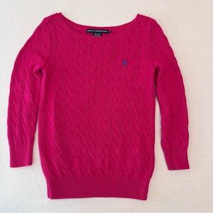 Ralph Lauren Sport Hot Pink 3/4 sleeves Cable Knit Boat Neck Sweater size M